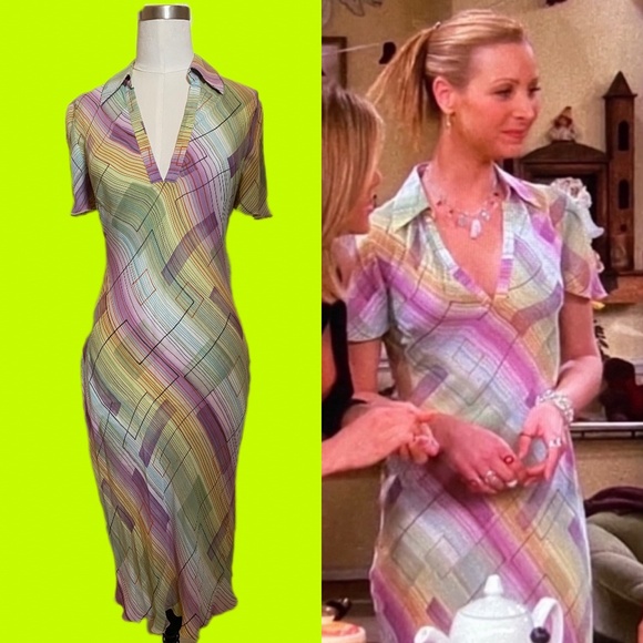 Vintage Dresses & Skirts - 90s Pastel Geometric Print Dress ASO Phoebe Buffay on Friends